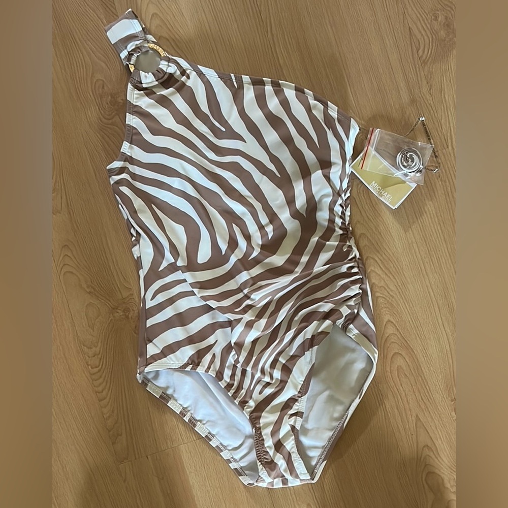 Michael Kors One-Shoulder Swimsuit white/beige NWT